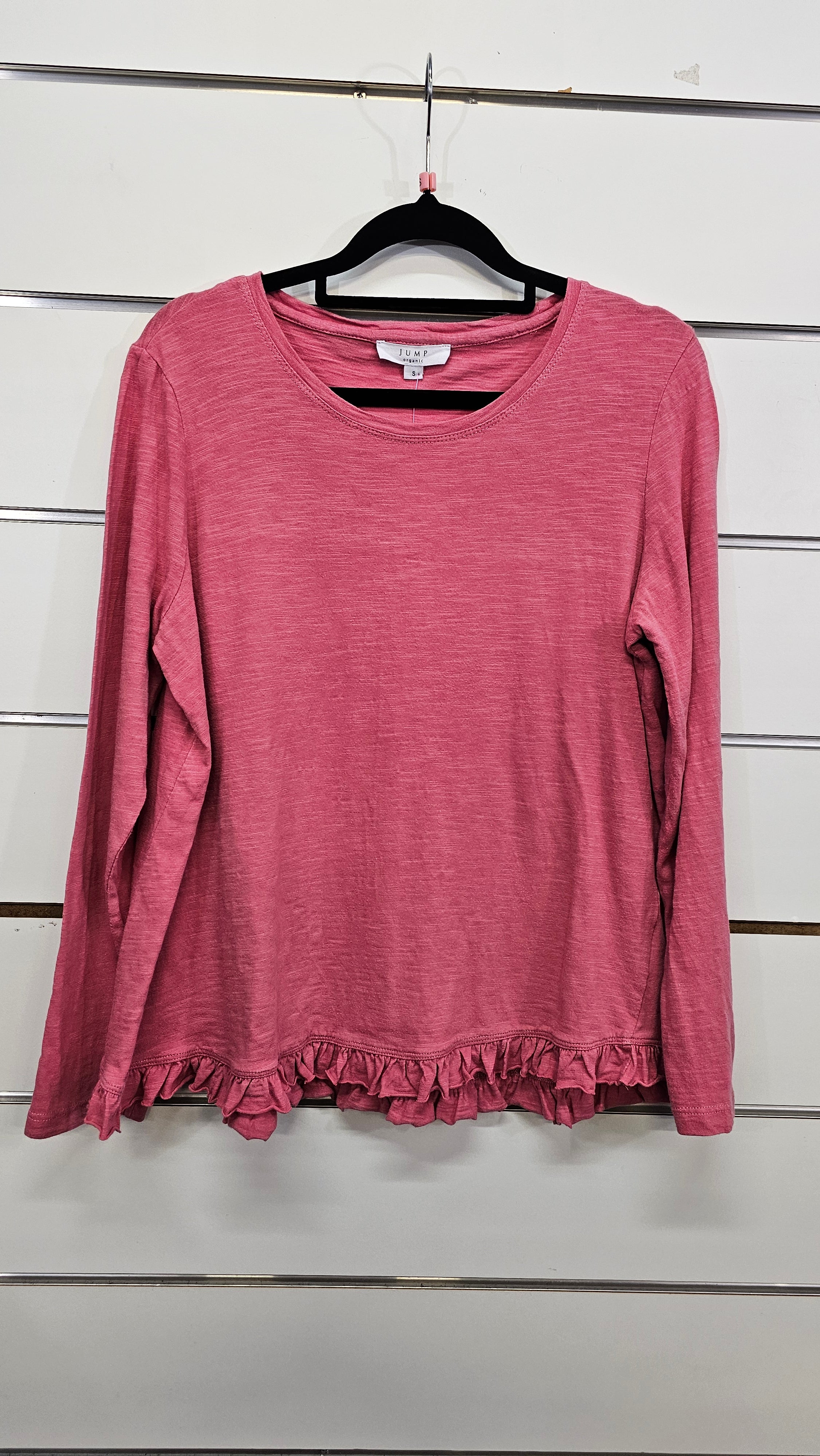 Jump, Raspberry, Long Sleeve Cotton Top with Frill Bottom – S-M
