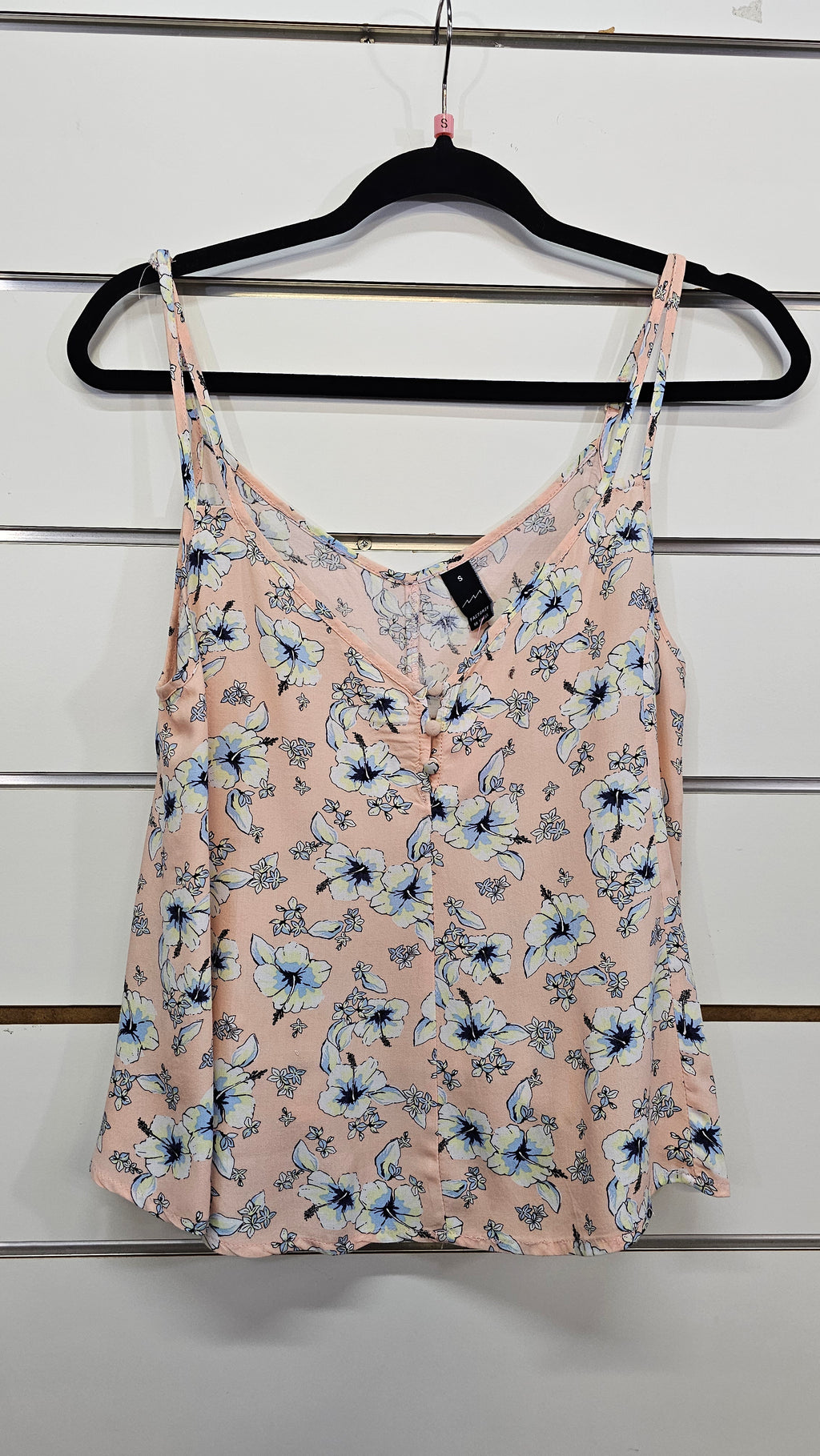 Factorie, Salmon Floral, Singlet Top with Shoestring Straps – S
