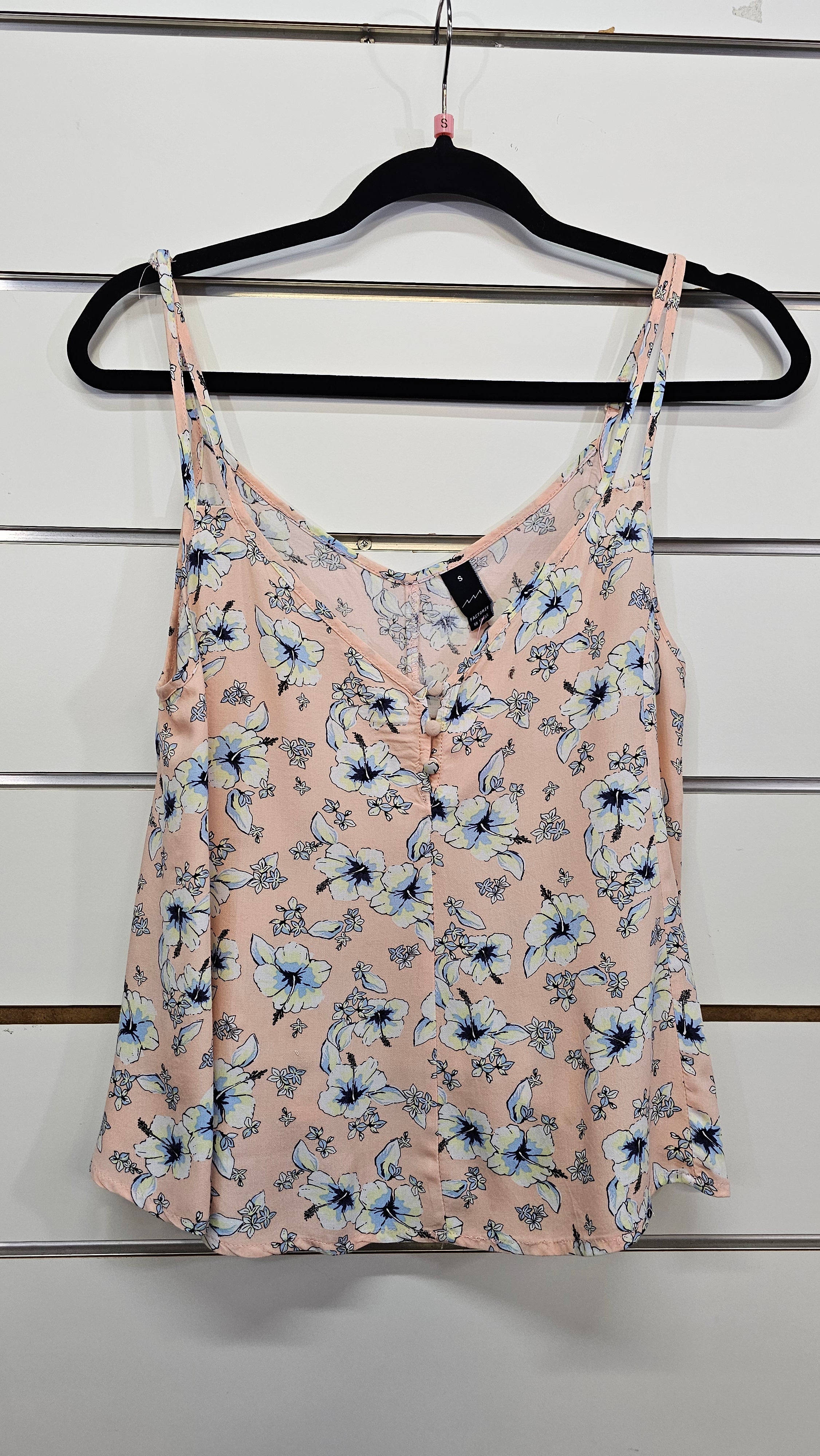 Factorie, Salmon Floral, Singlet Top with Shoestring Straps – S