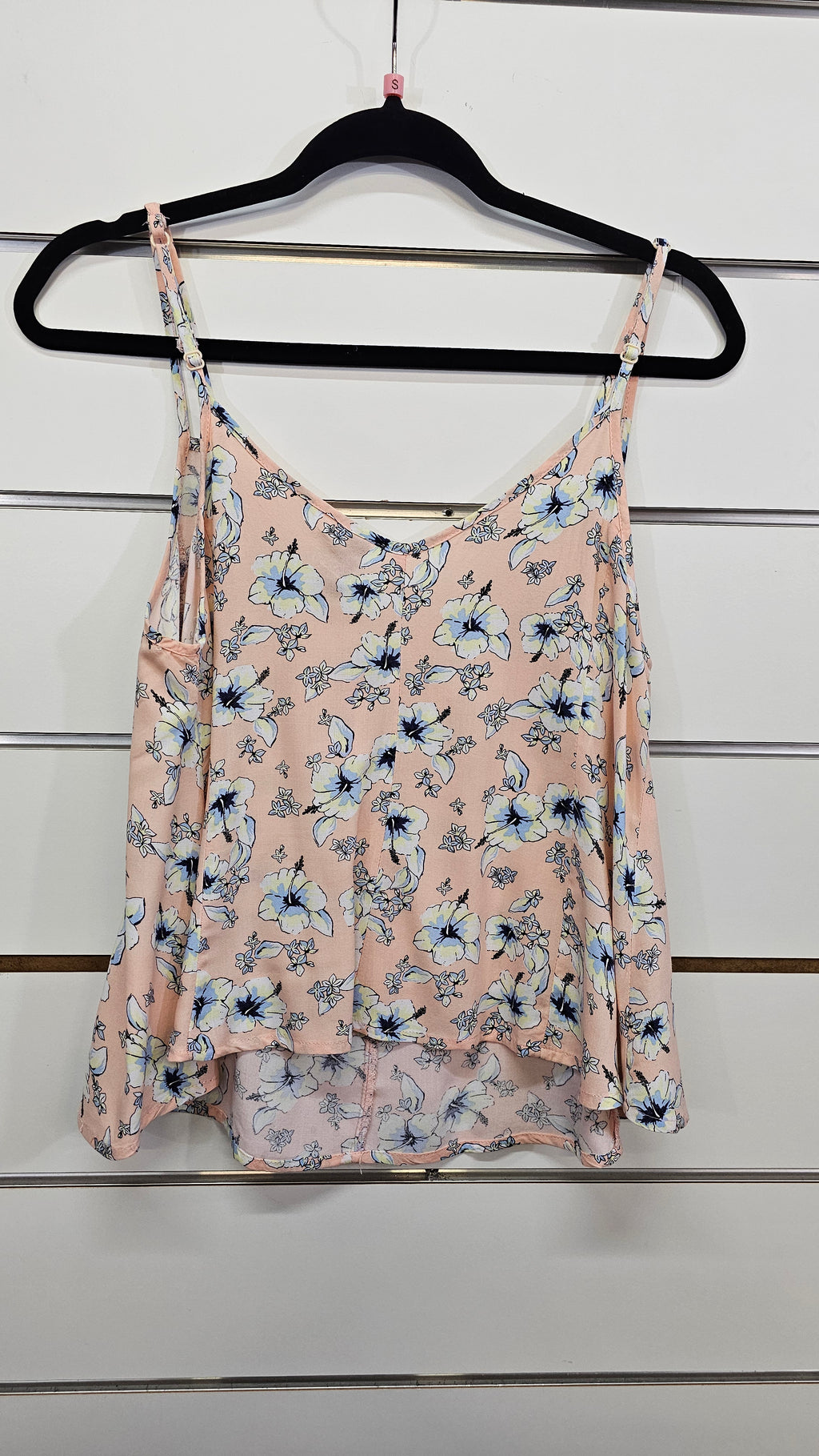 Factorie, Salmon Floral, Singlet Top with Shoestring Straps – S