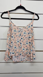 Factorie, Salmon Floral, Singlet Top with Shoestring Straps – S