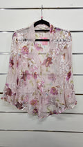 Aurora, Pink/Cream Floral, Long Sleeve Floral Blouse with Mandarin Collar – 10