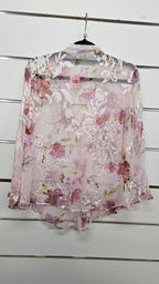 Aurora, Pink/Cream Floral, Long Sleeve Floral Blouse with Mandarin Collar – 10