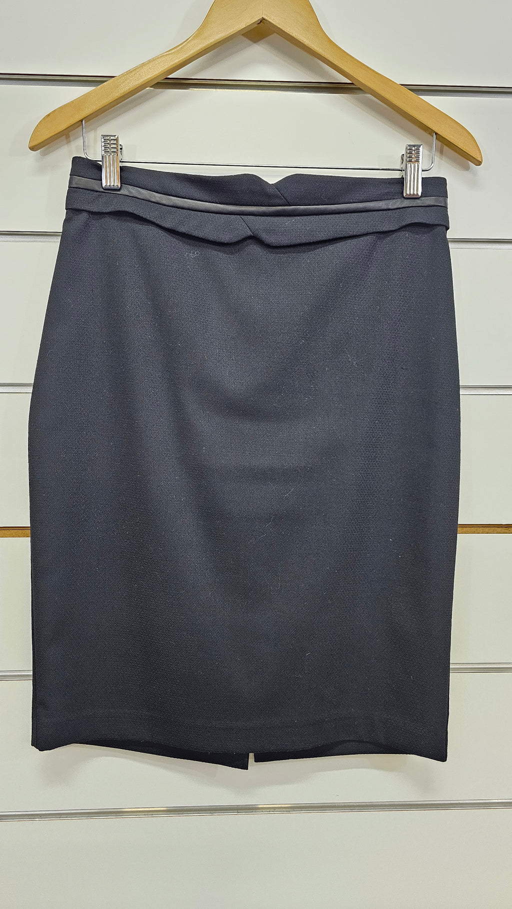 Portmans, Black, Pencil Skirt with Leather Trim – 10