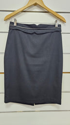 Portmans, Black, Pencil Skirt with Leather Trim – 10