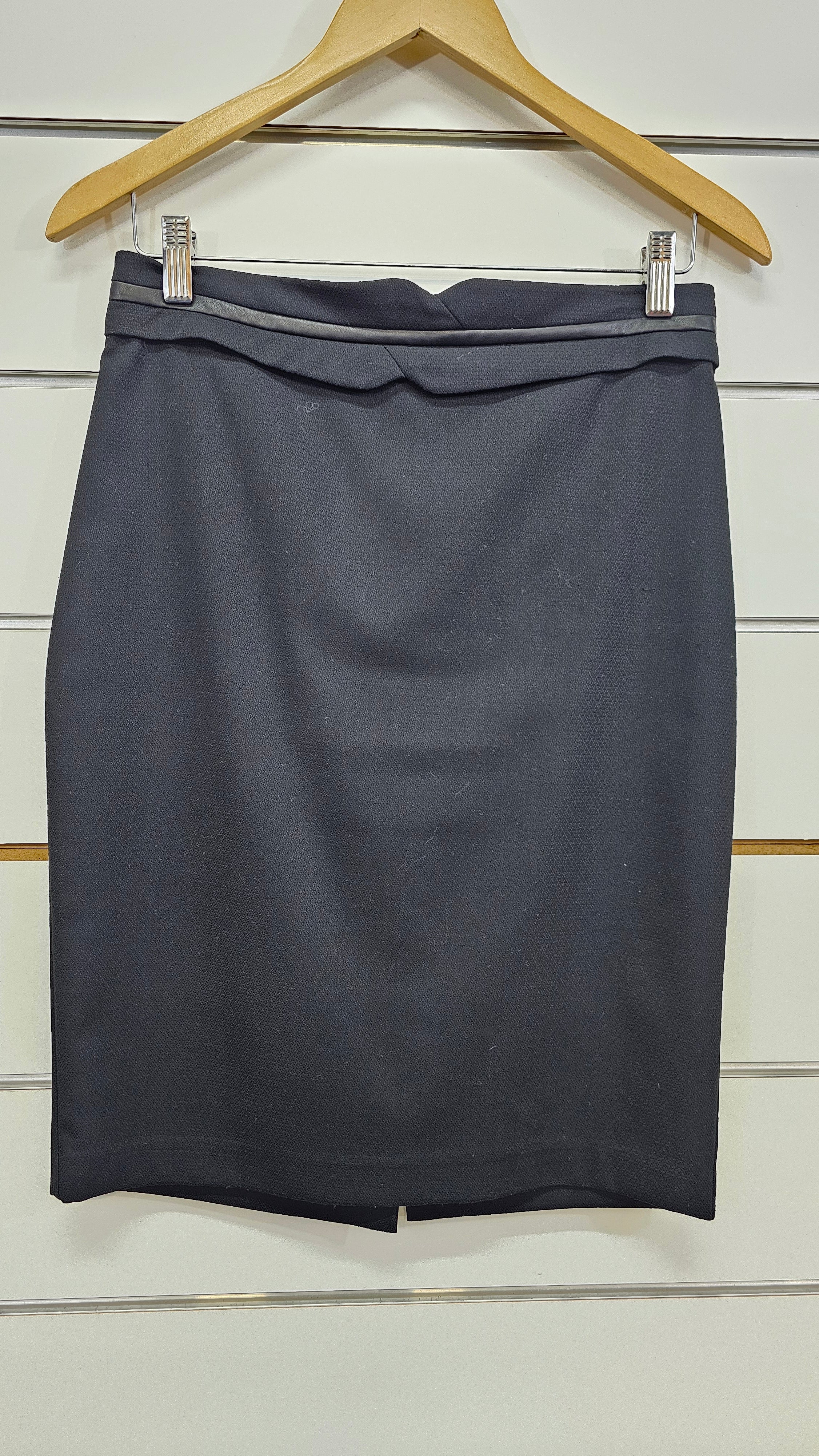 Portmans, Black, Pencil Skirt with Leather Trim – 10