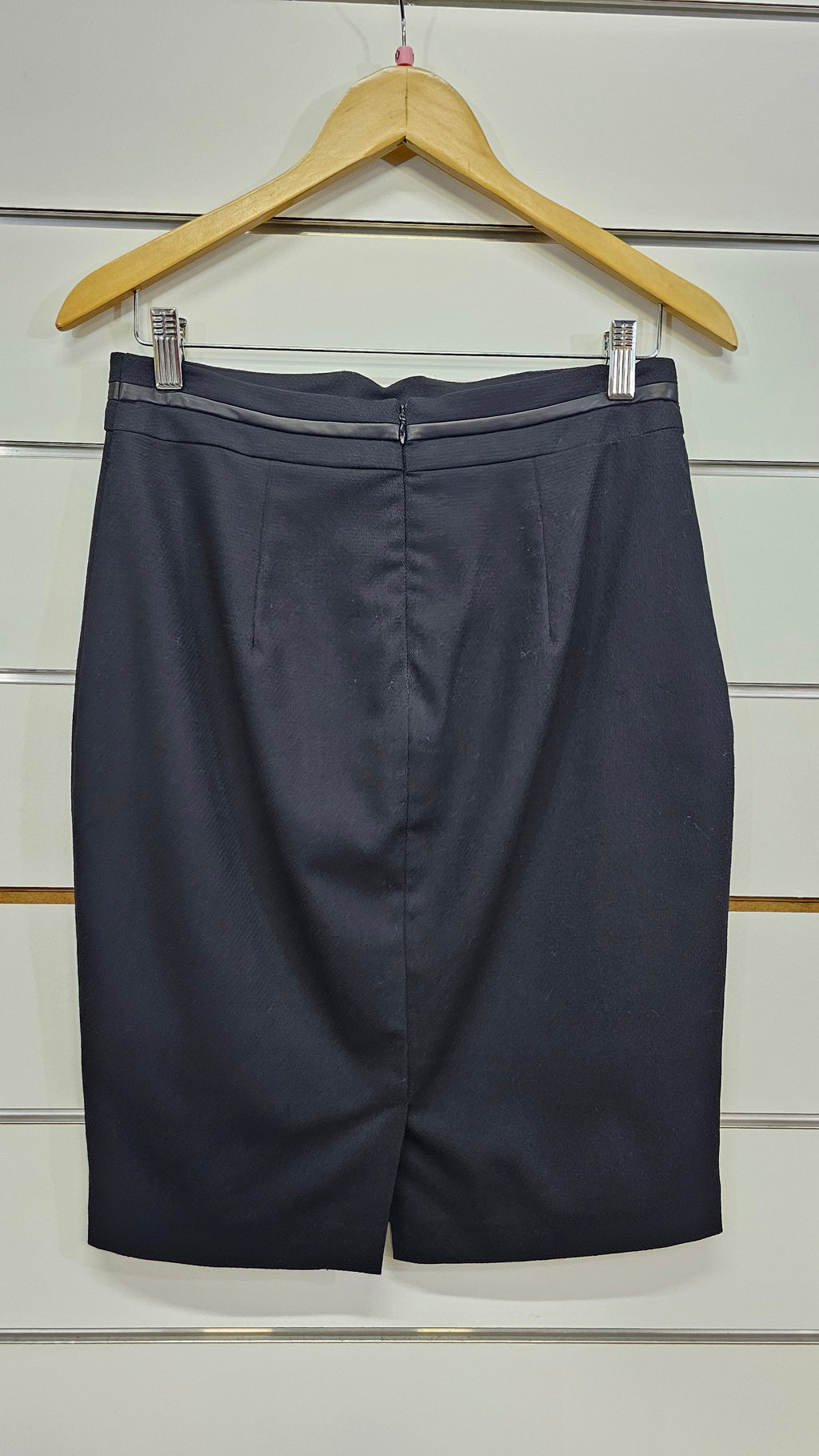 Portmans, Black, Pencil Skirt with Leather Trim – 10