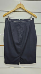 Portmans, Black, Pencil Skirt with Leather Trim – 10