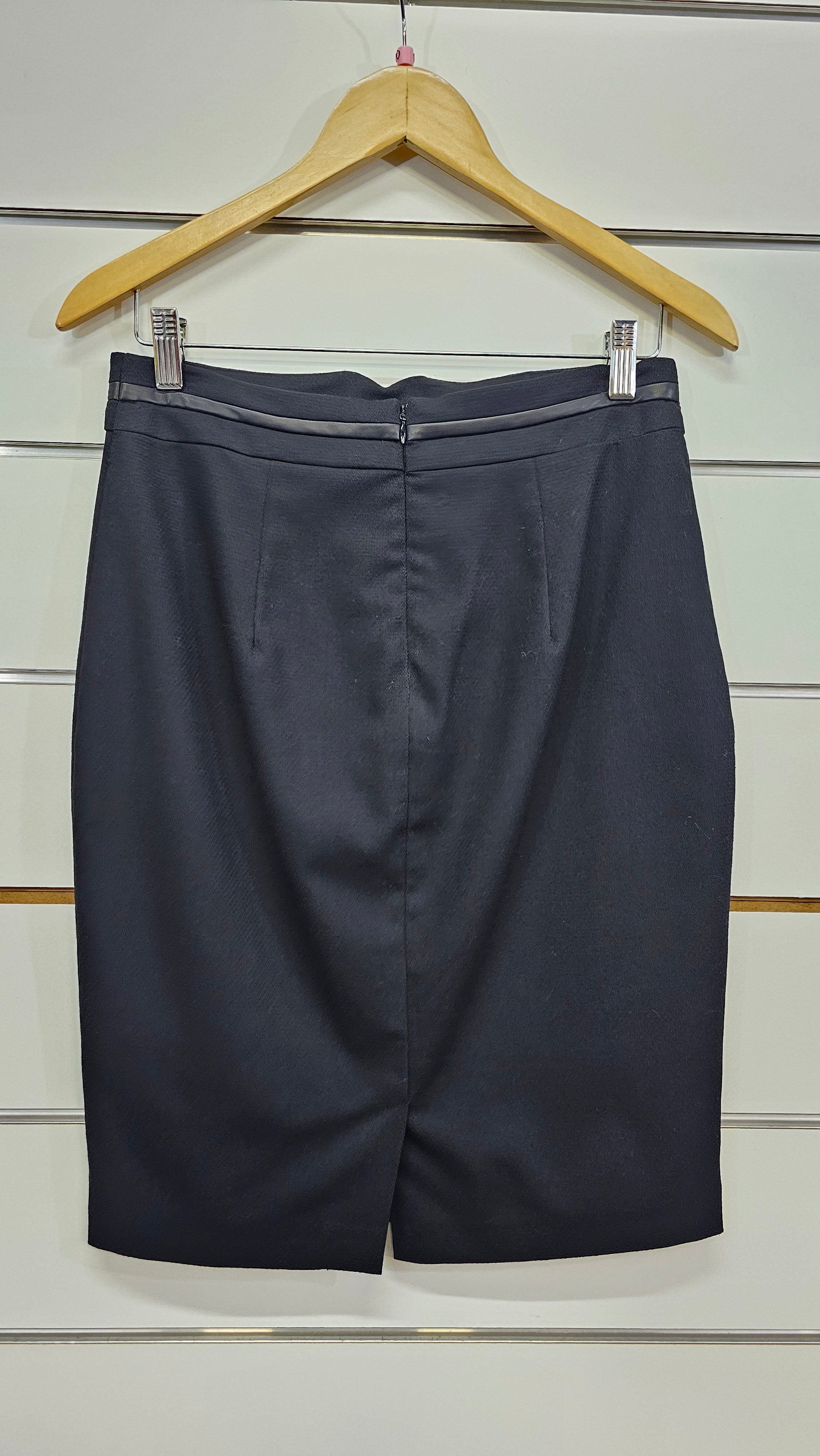 Portmans, Black, Pencil Skirt with Leather Trim – 10