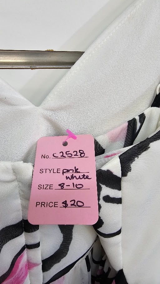 Pink/White Long Summer Dress - 8-10