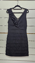 Teaberry Black Short V Neck Dress -10