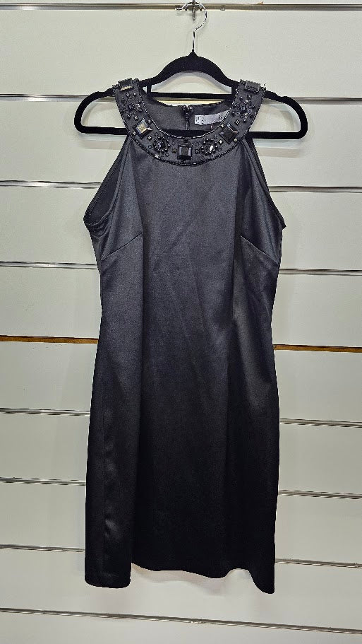 Basque Black Satin Short-sleeve Dress -12