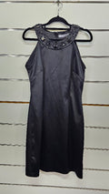 Basque Black Satin Short-sleeve Dress -12