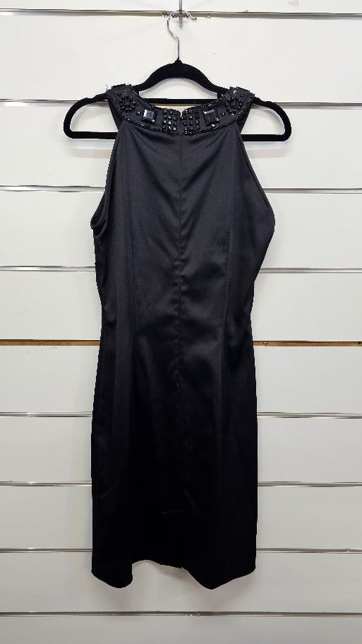Basque Black Satin Short-sleeve Dress -12