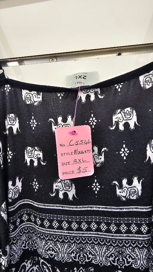 H&H Black Nightie With Elephants -2XL