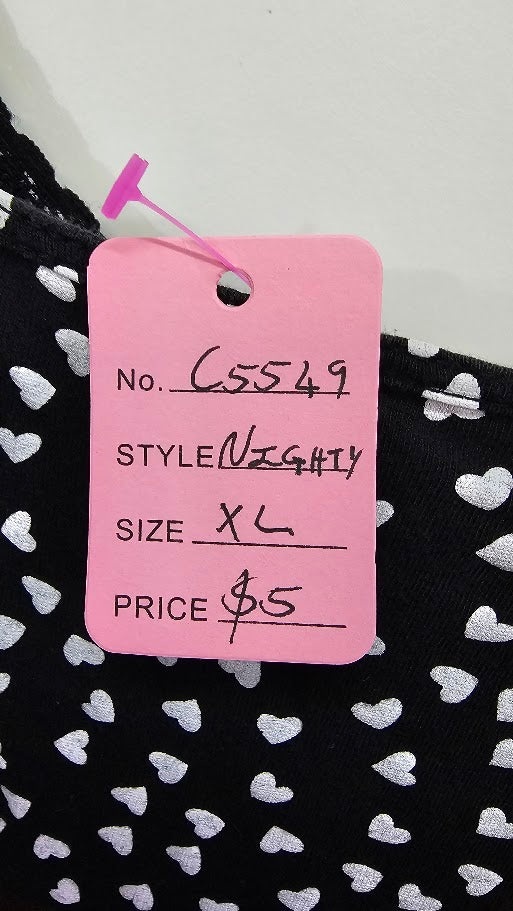Class Black Nightie With Hearts -XL