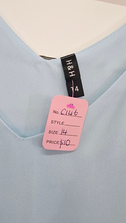 H&H V-Neck Chiffon Blue Blouse - 14