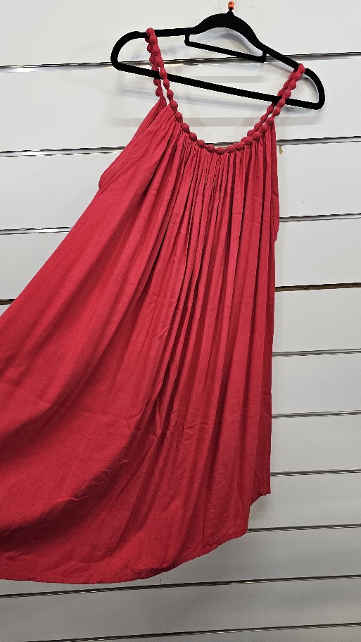 Red Cotton Beaded Strap Singlet - 14