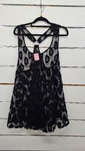 Black Sleeveless Mesh Blouse - M