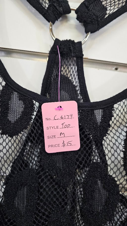 Black Sleeveless Mesh Blouse - M