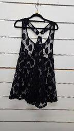 Black Sleeveless Mesh Blouse - M