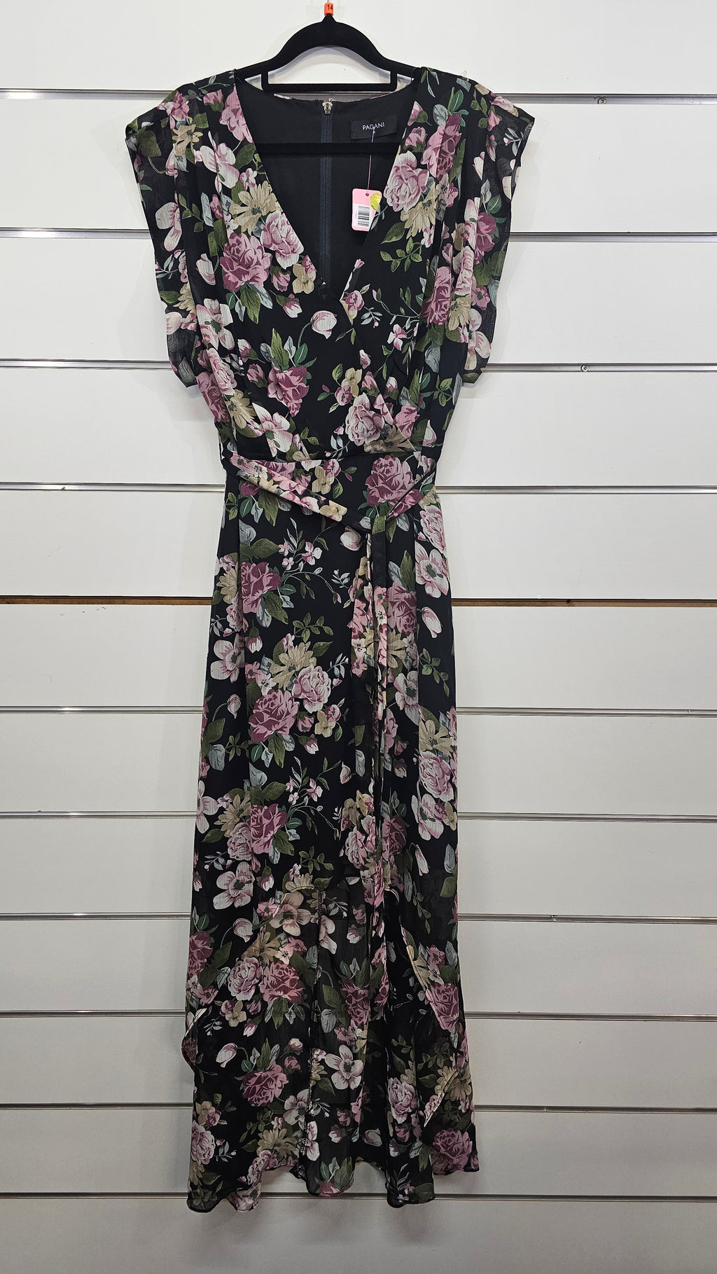 Pagani, Purple/Black Floral, Asymmetrical Wrap Dress – 14