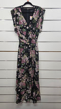 Pagani, Purple/Black Floral, Asymmetrical Wrap Dress – 14
