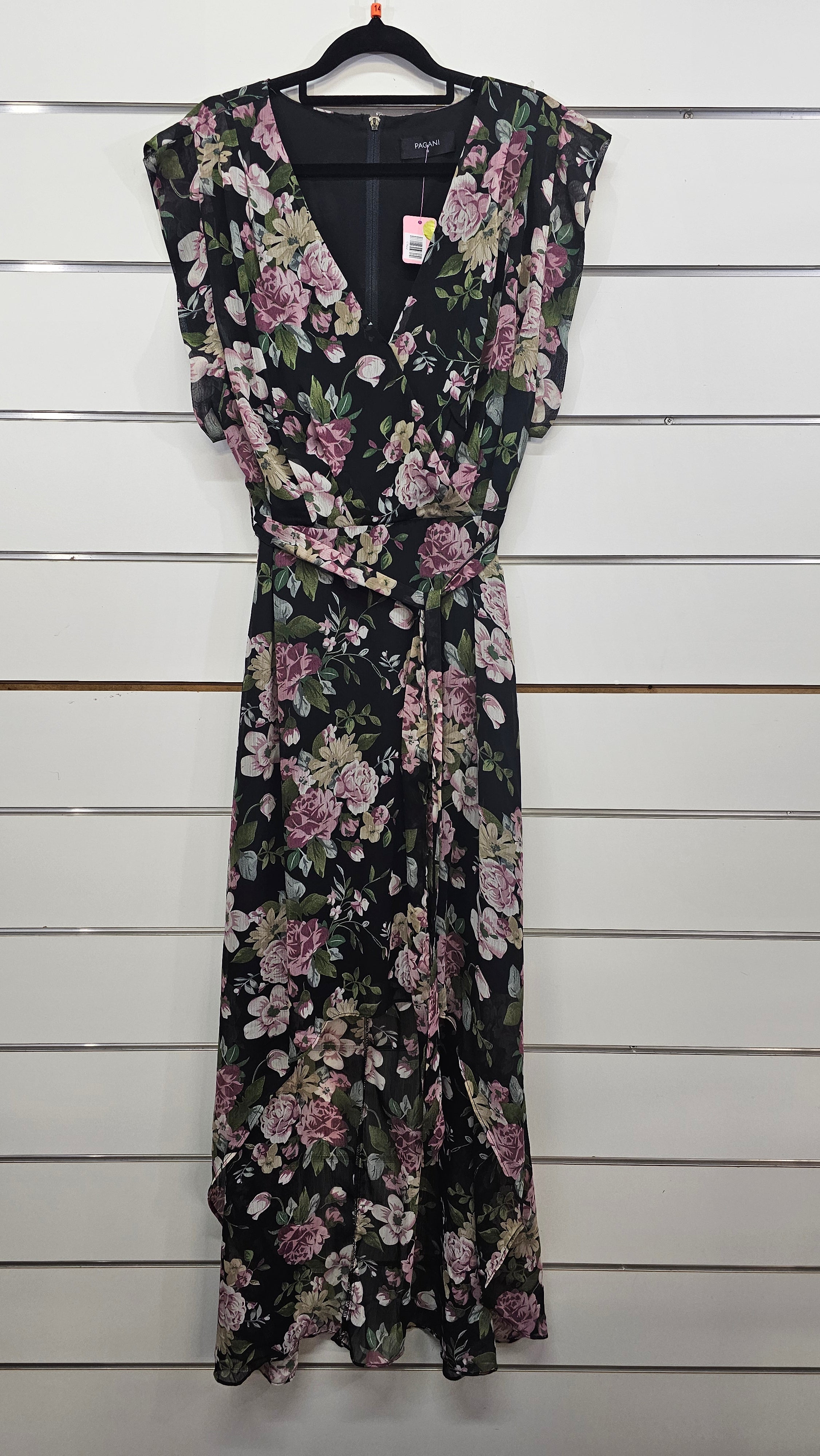 Pagani, Purple/Black Floral, Asymmetrical Wrap Dress – 14
