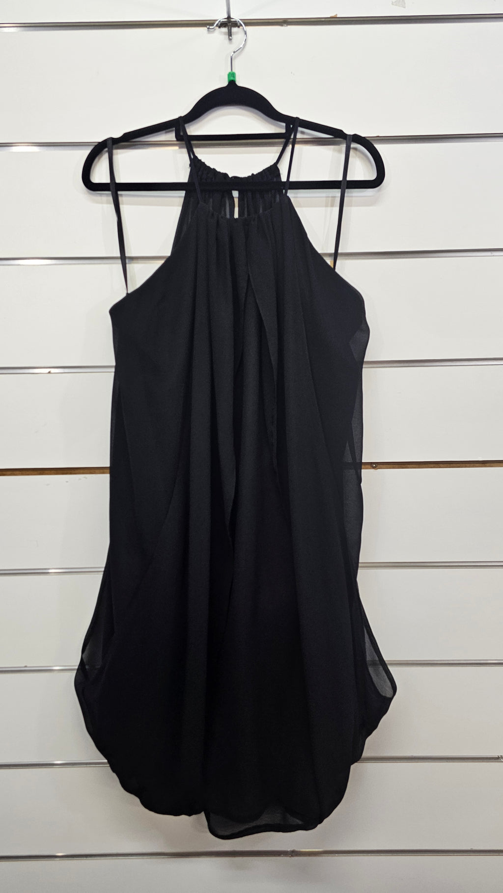 Buttons and Bows Black Chiffon Layered Short Dress - XL
