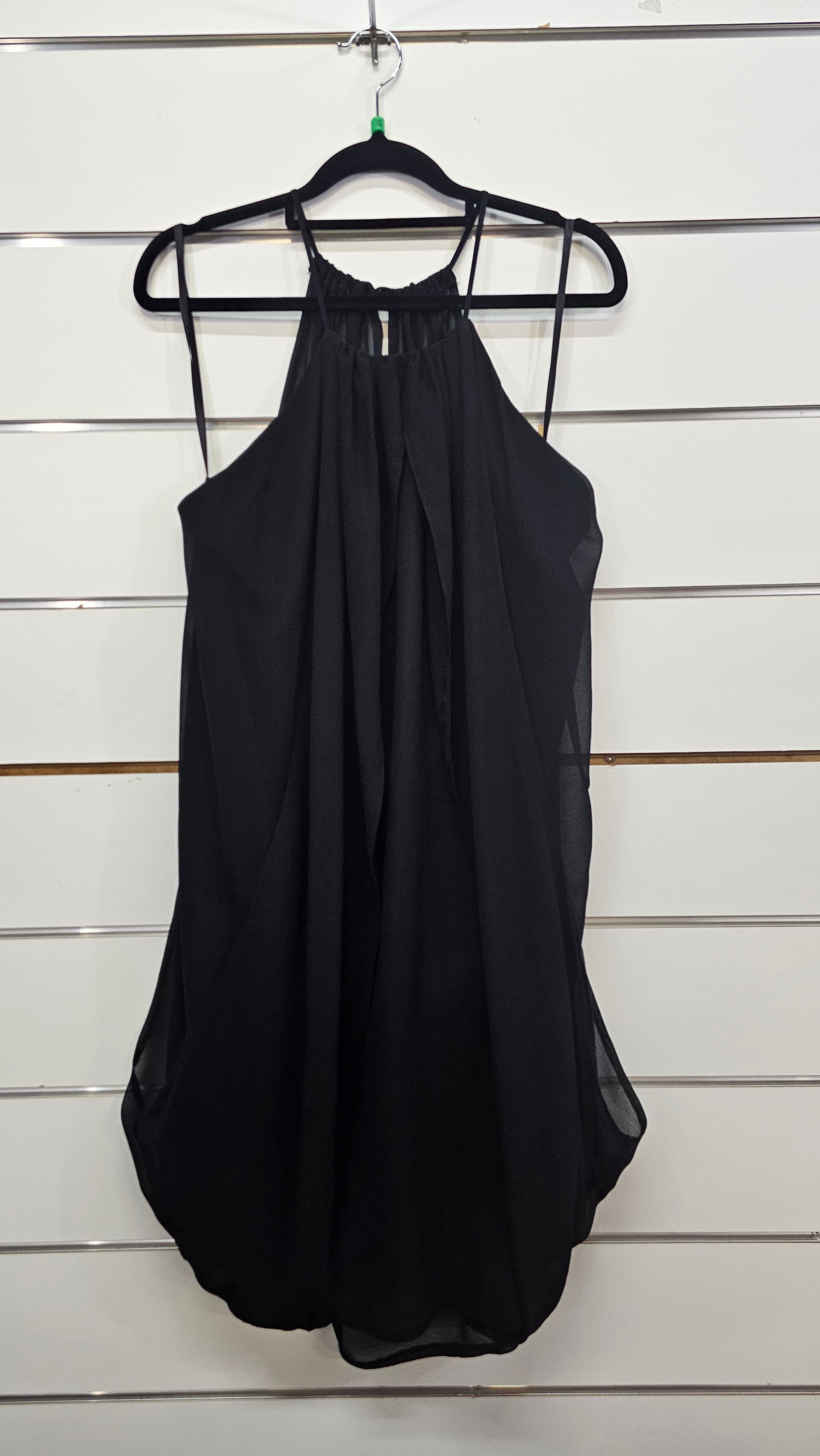 Buttons and Bows Black Chiffon Layered Short Dress - XL