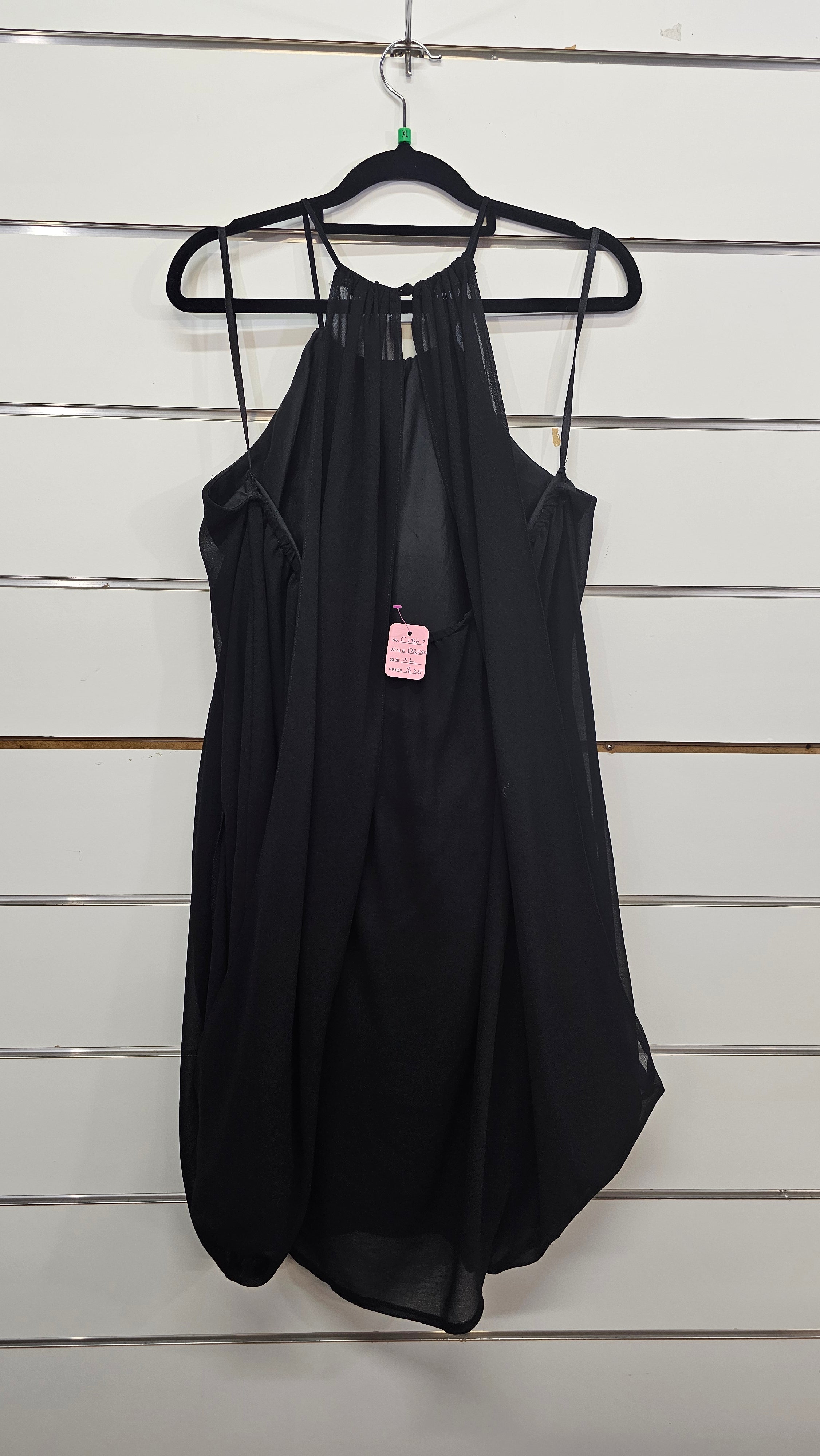 Buttons and Bows Black Chiffon Layered Short Dress - XL