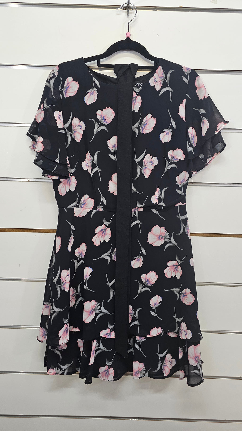 Pagani Black Floral Short Sleeve Short Dress - 10