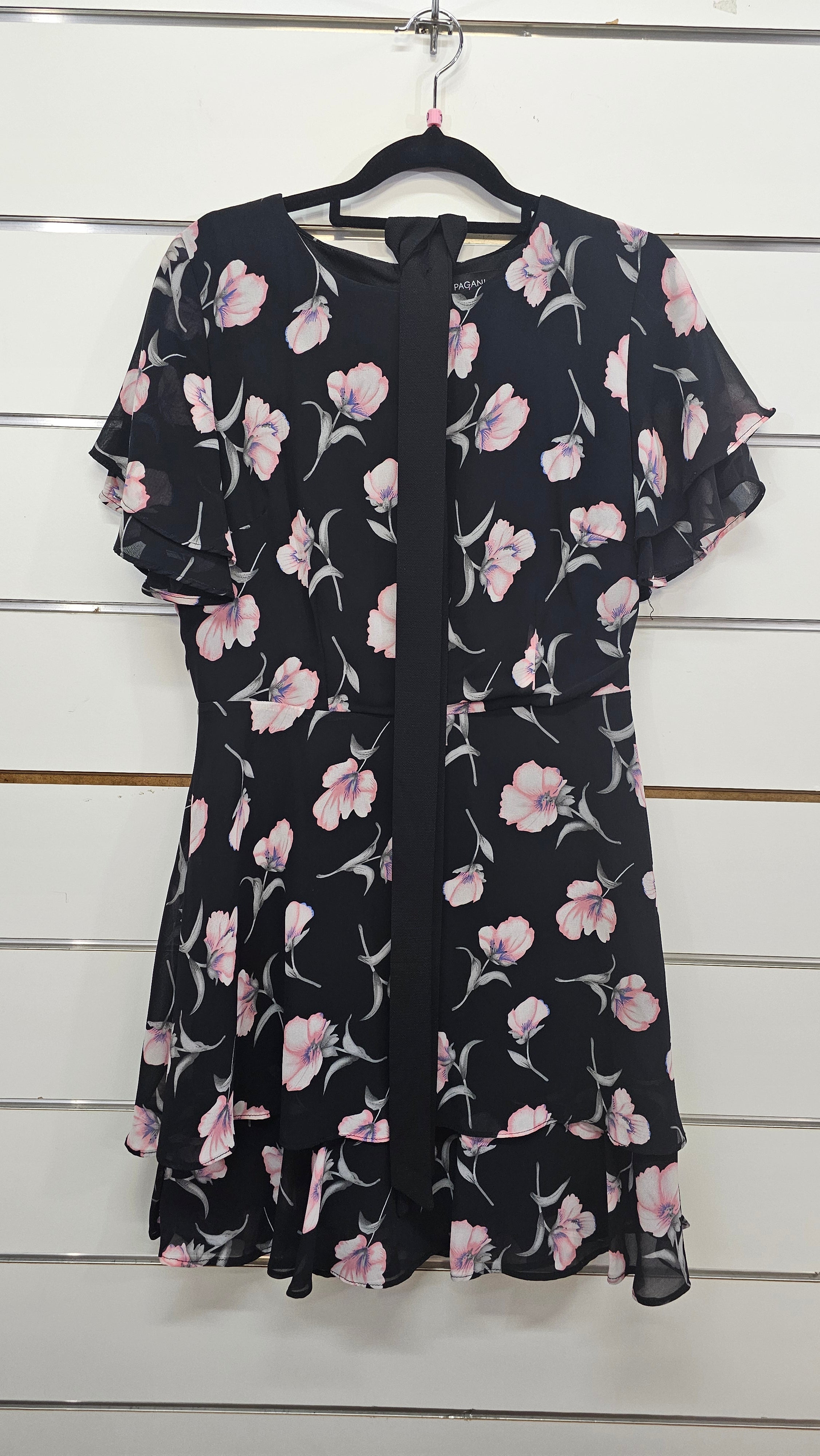 Pagani Black Floral Short Sleeve Short Dress - 10