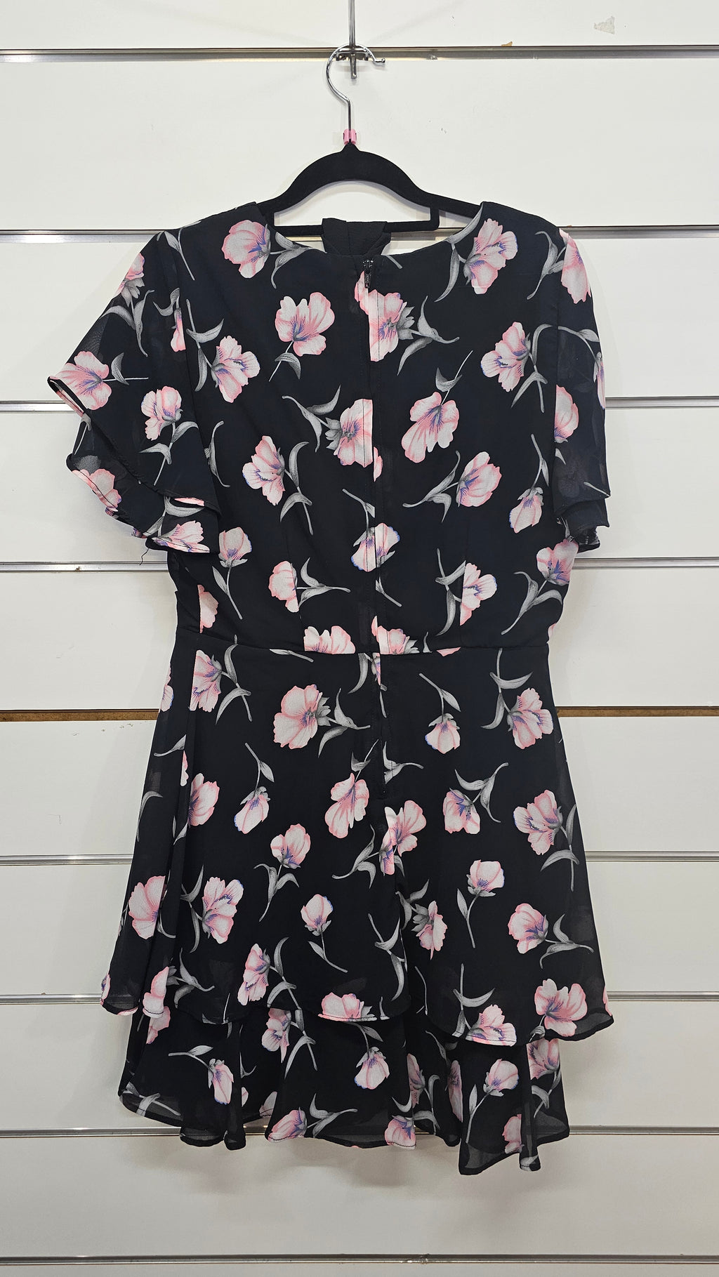 Pagani Black Floral Short Sleeve Short Dress - 10