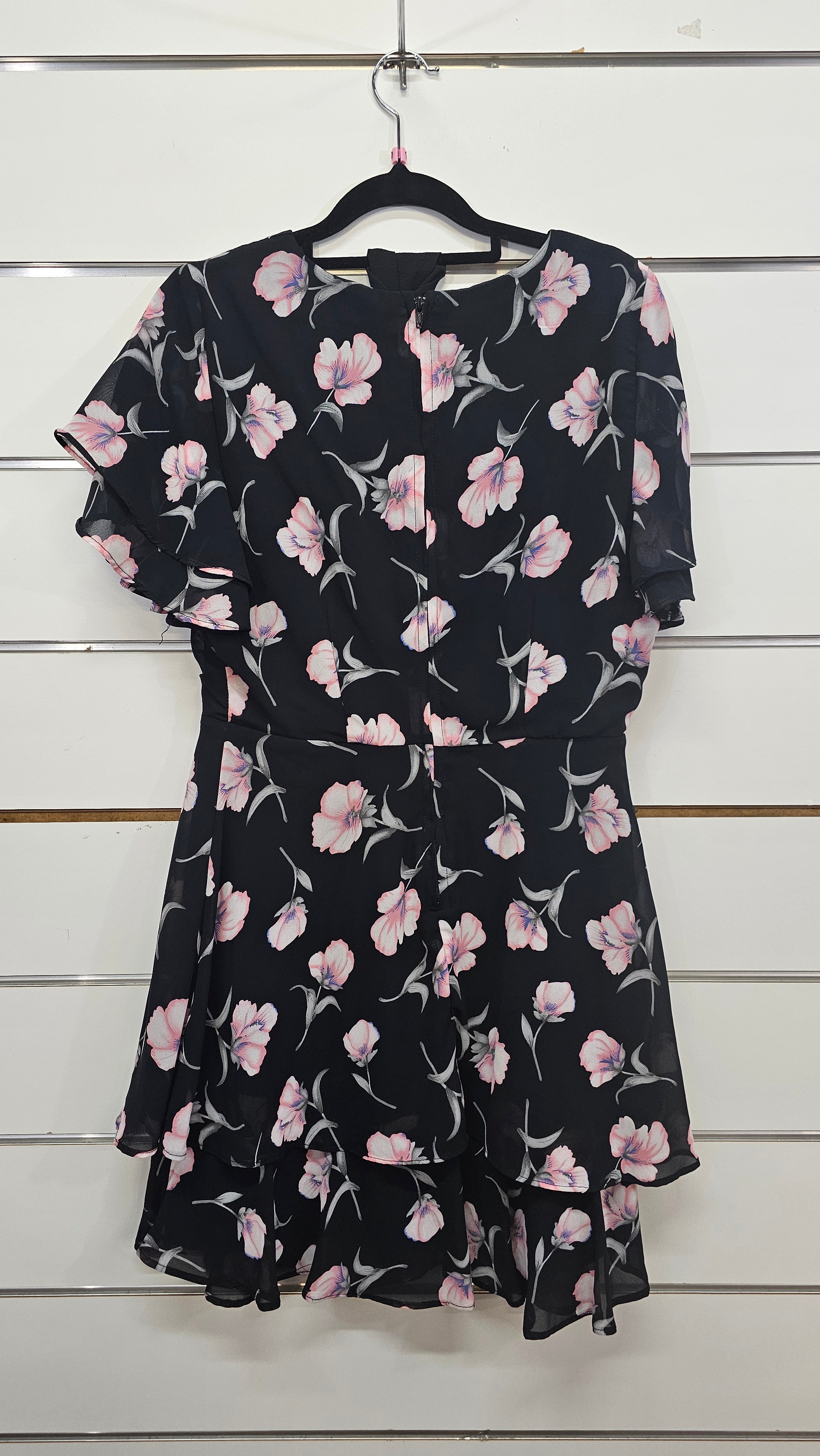 Pagani Black Floral Short Sleeve Short Dress - 10