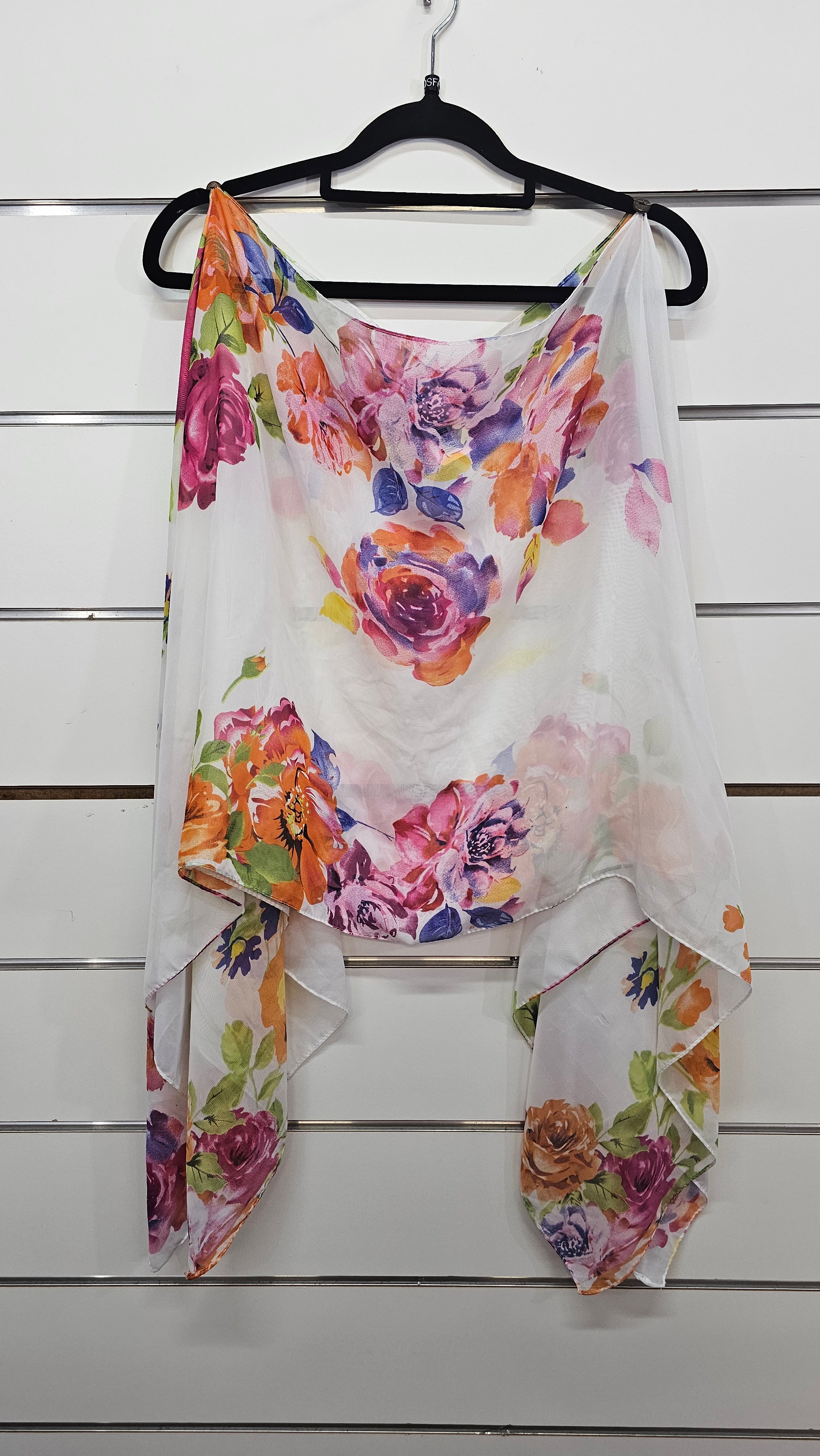 Multi Floral Chiffon Button-Shoulder Top - OSFA