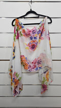 Multi Floral Chiffon Button-Shoulder Top - OSFA