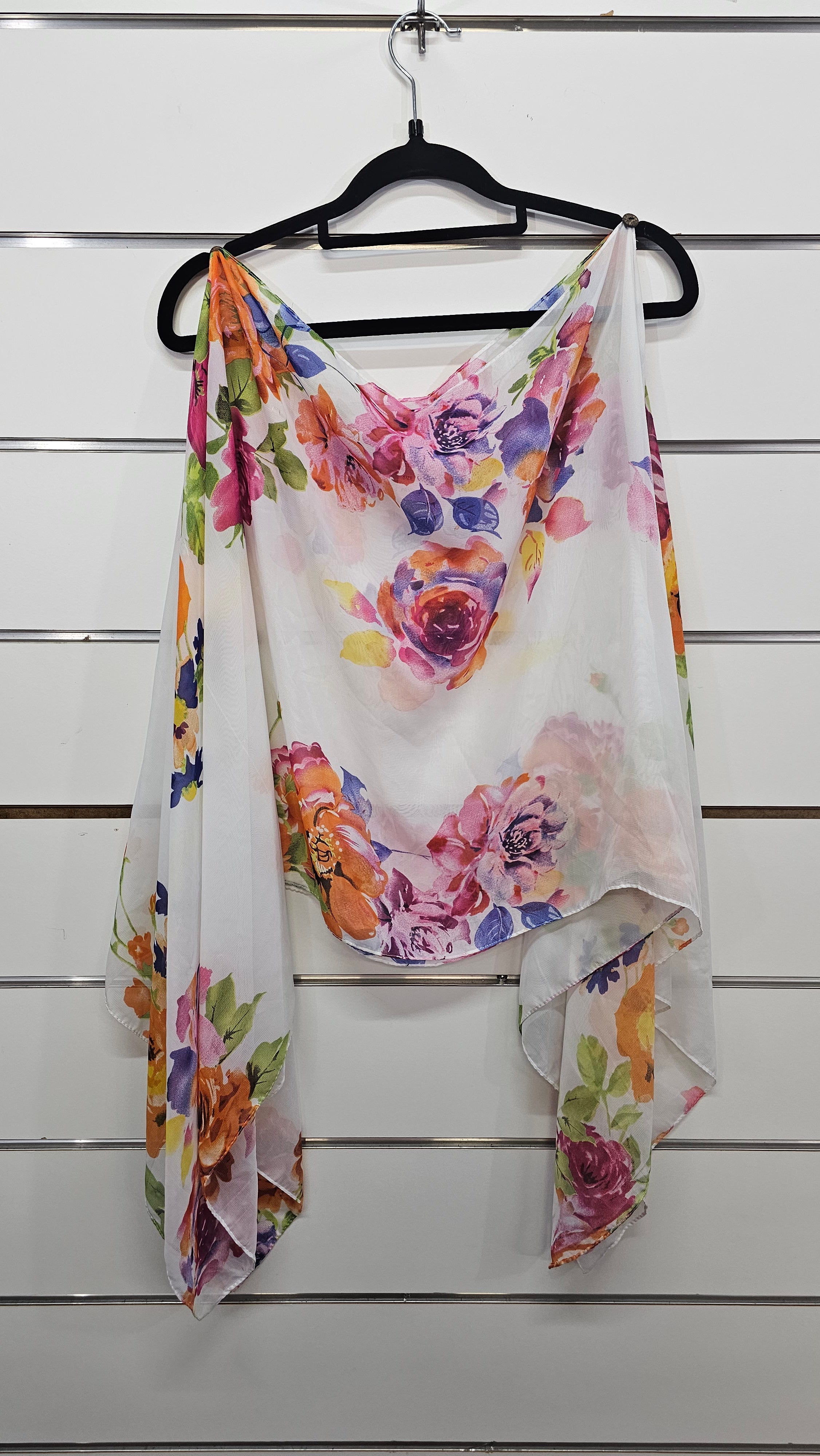 Multi Floral Chiffon Button-Shoulder Top - OSFA