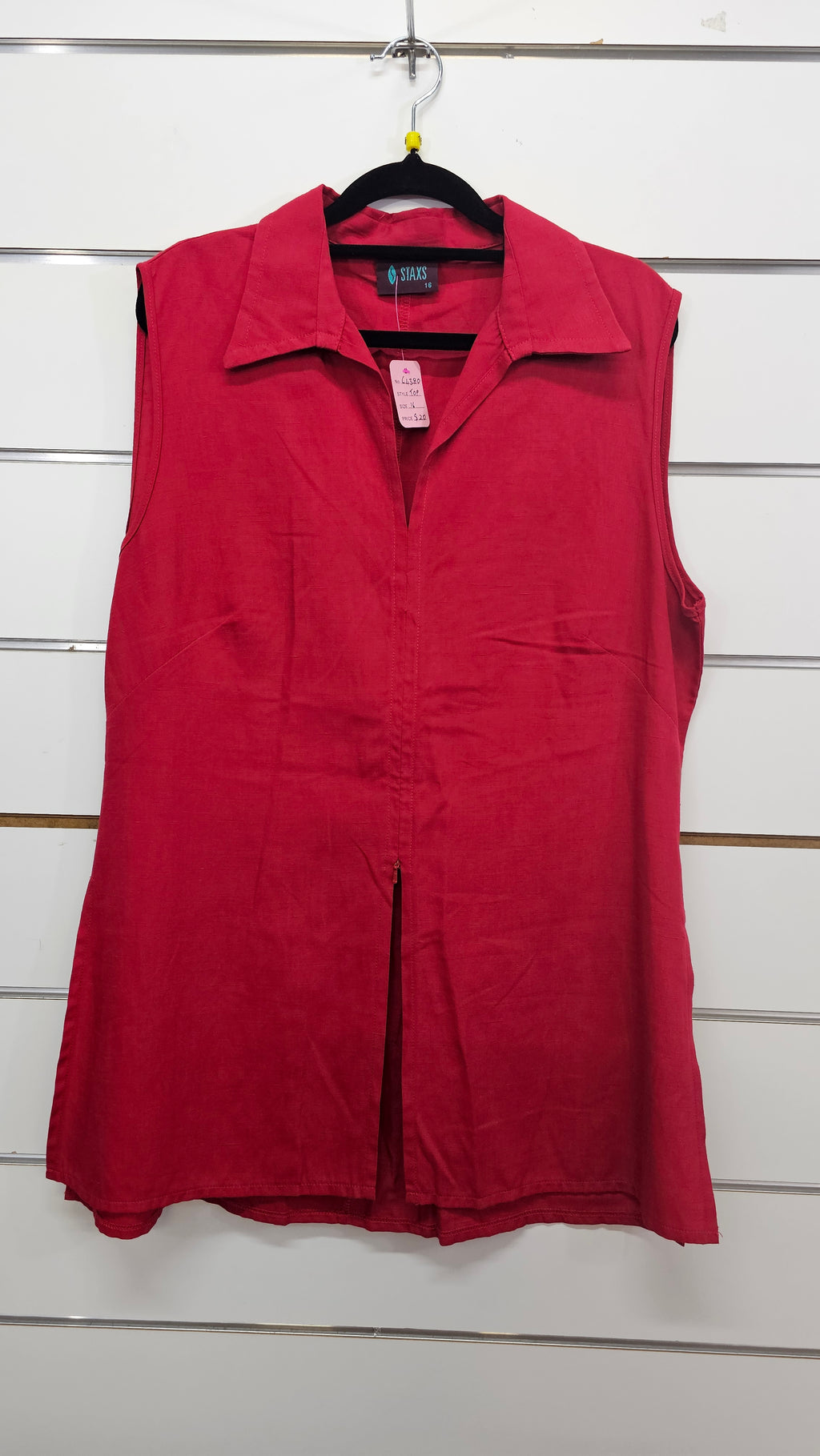 Staxs Red Sleeveless Zip Top - 16