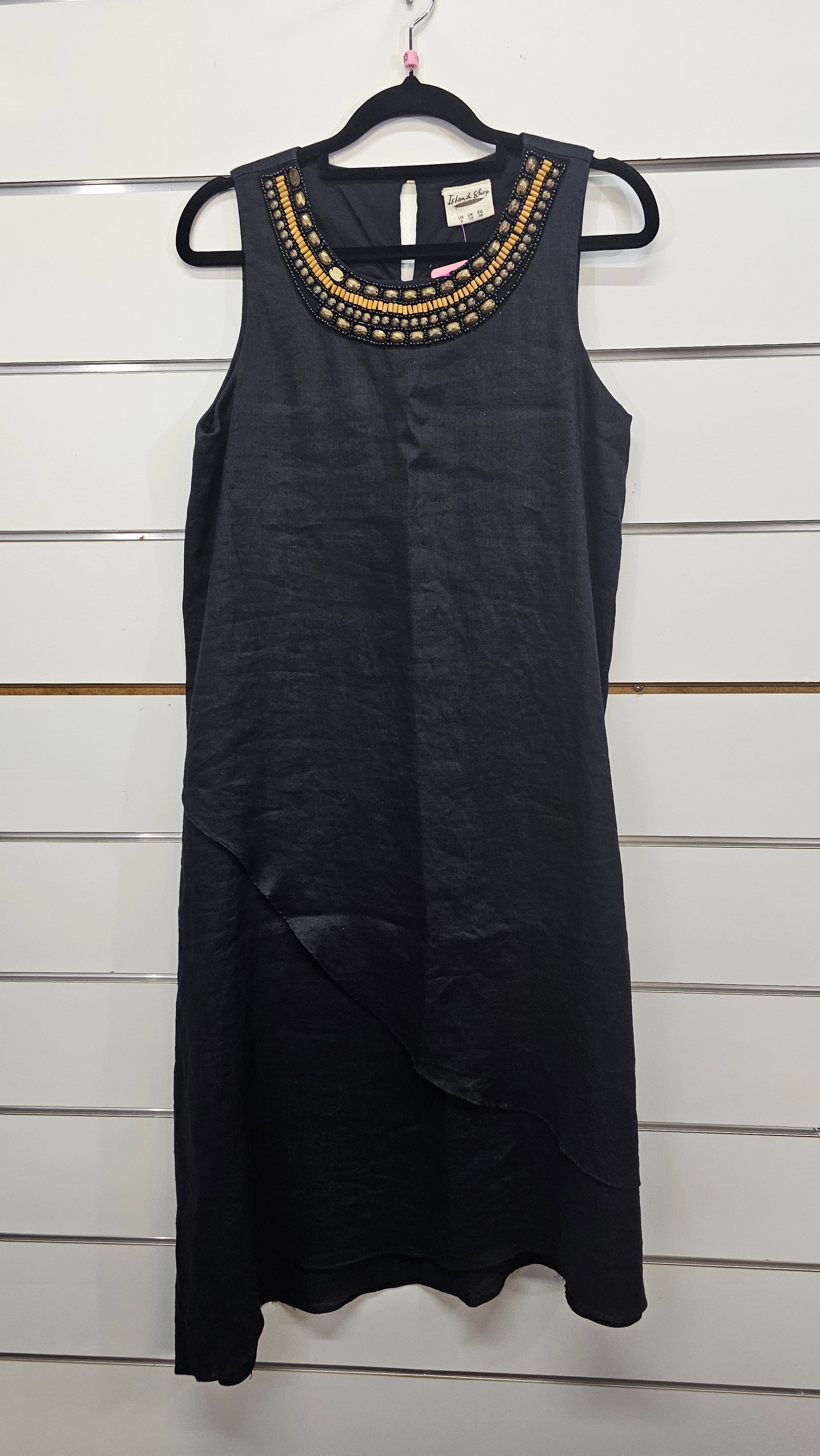 Island Shop Black Dress with Brown Beaded Neckline - 10