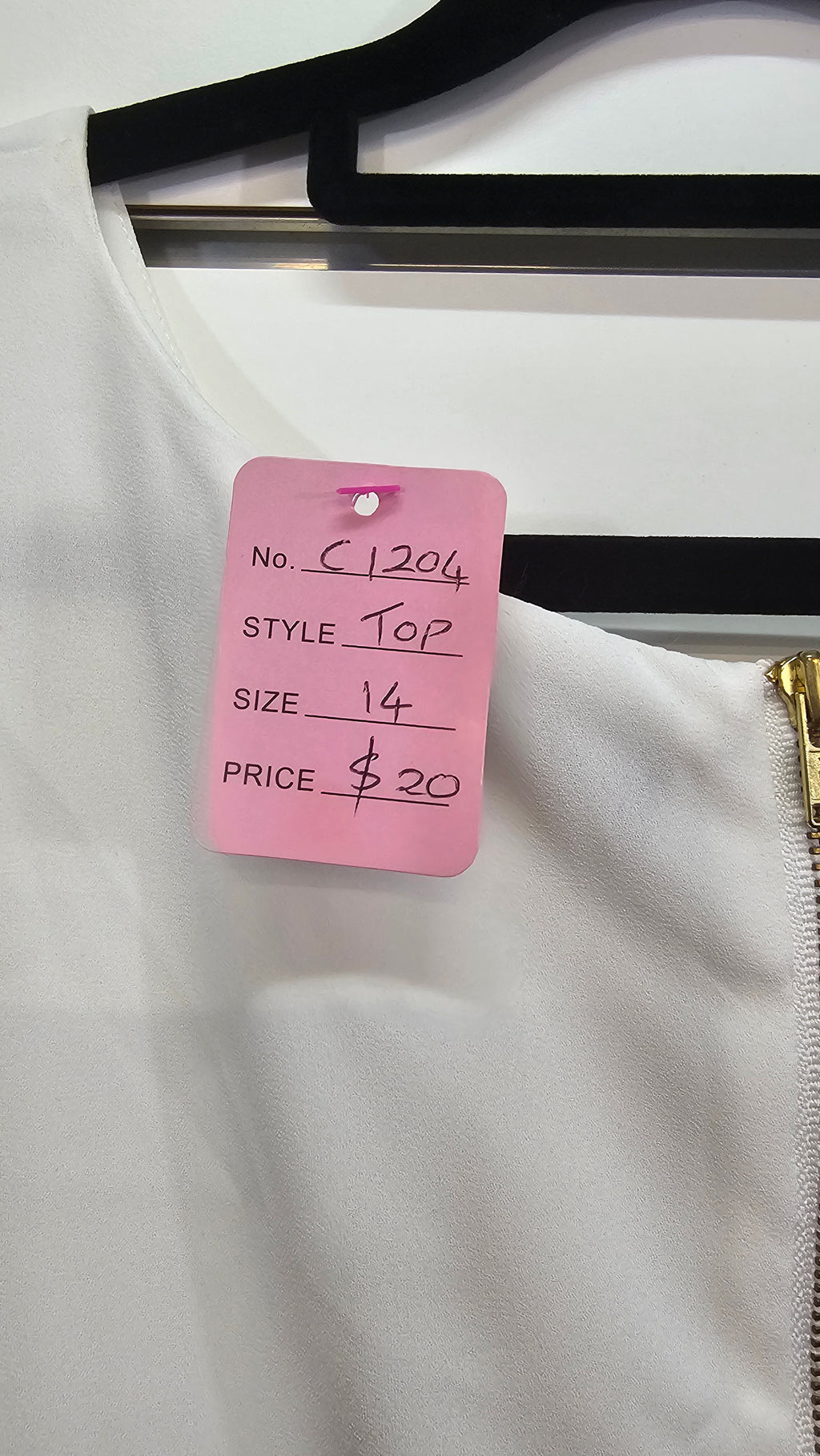 Stella White Crepe Top with Zip Back - 14
