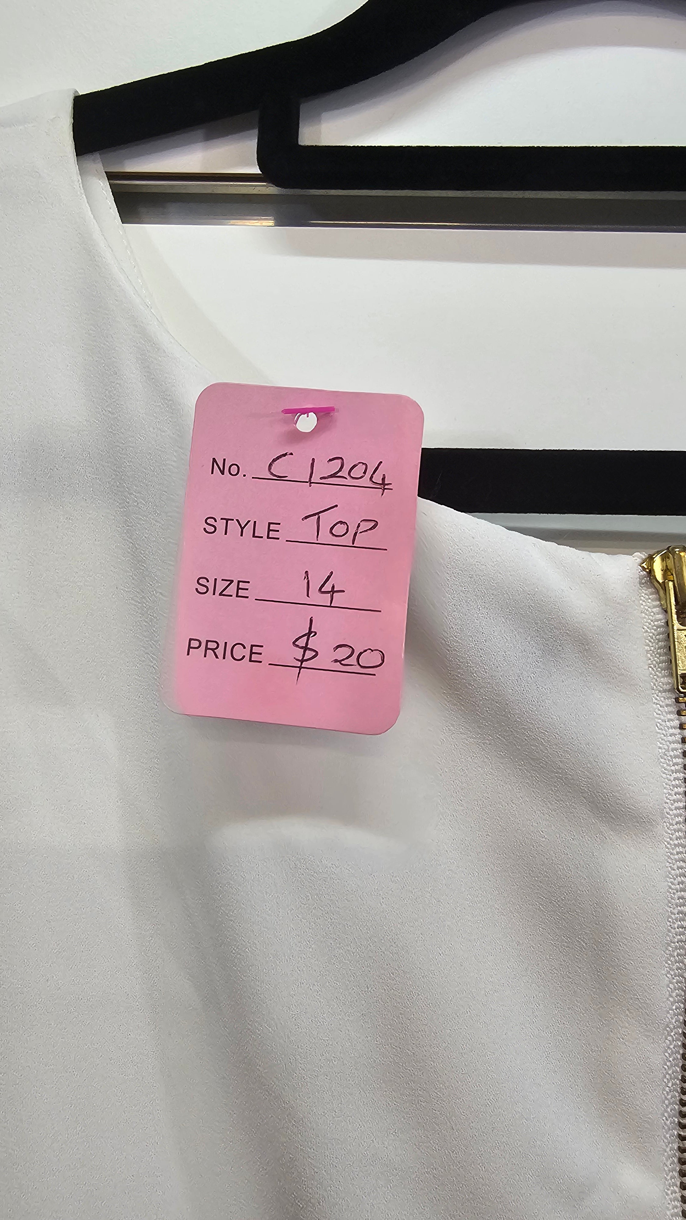 Stella White Crepe Top with Zip Back - 14