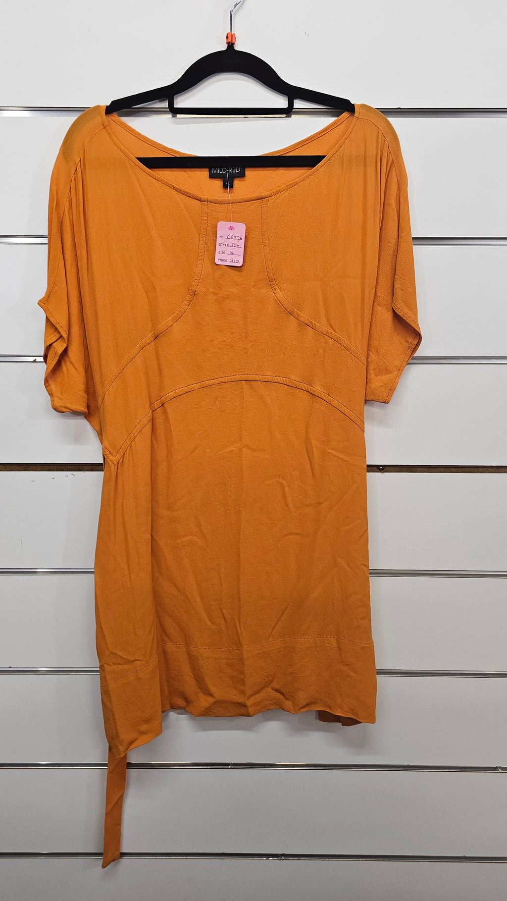 Mild-red Orange Short Sleeve Top - 14