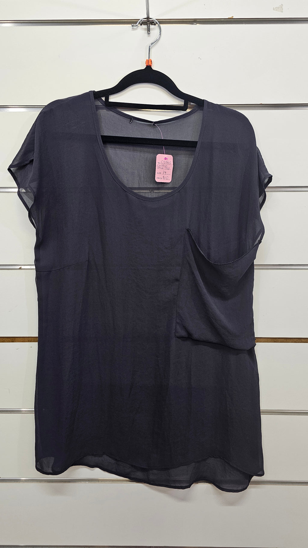 Dark Grey Short Sleeve Chiffon Top