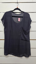 Dark Grey Short Sleeve Chiffon Top