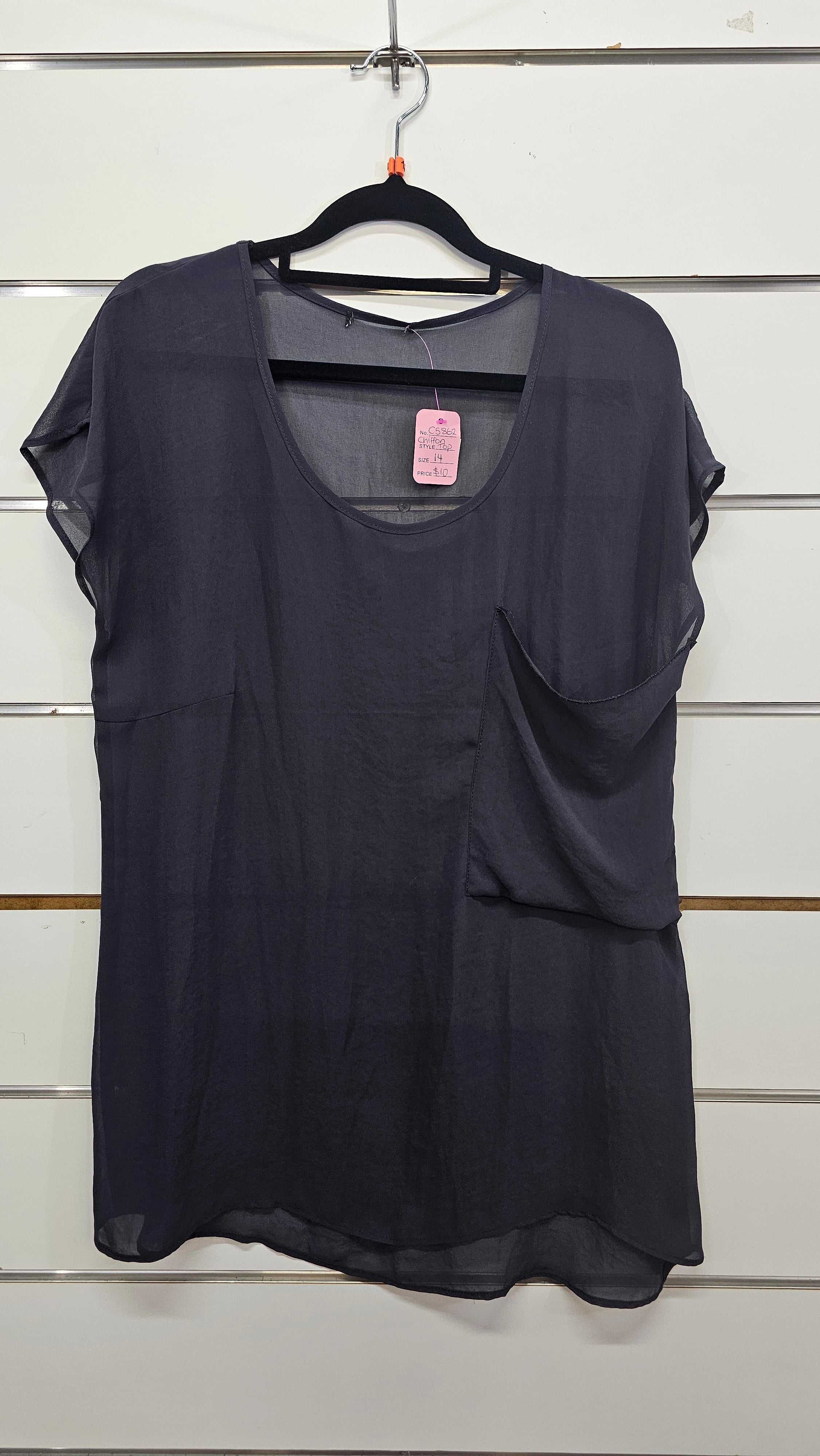 Dark Grey Short Sleeve Chiffon Top