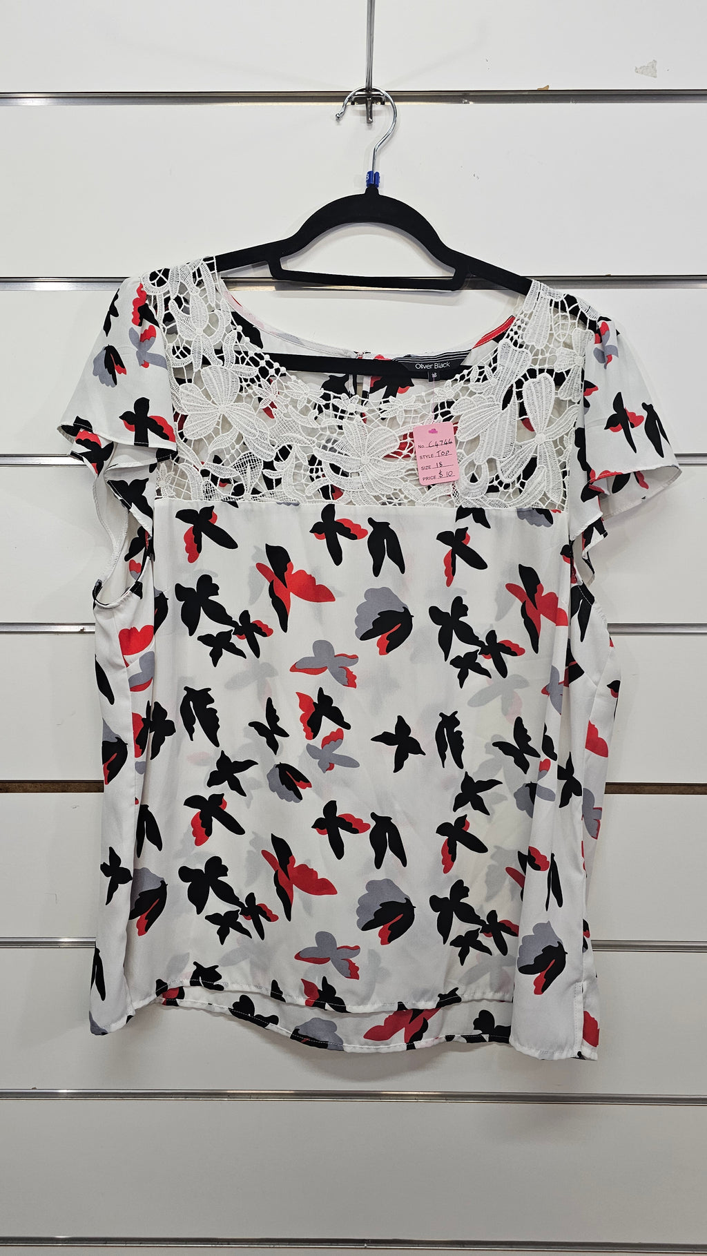 Oliver Black Red/White/Black Lace Top with Butterflies - 18