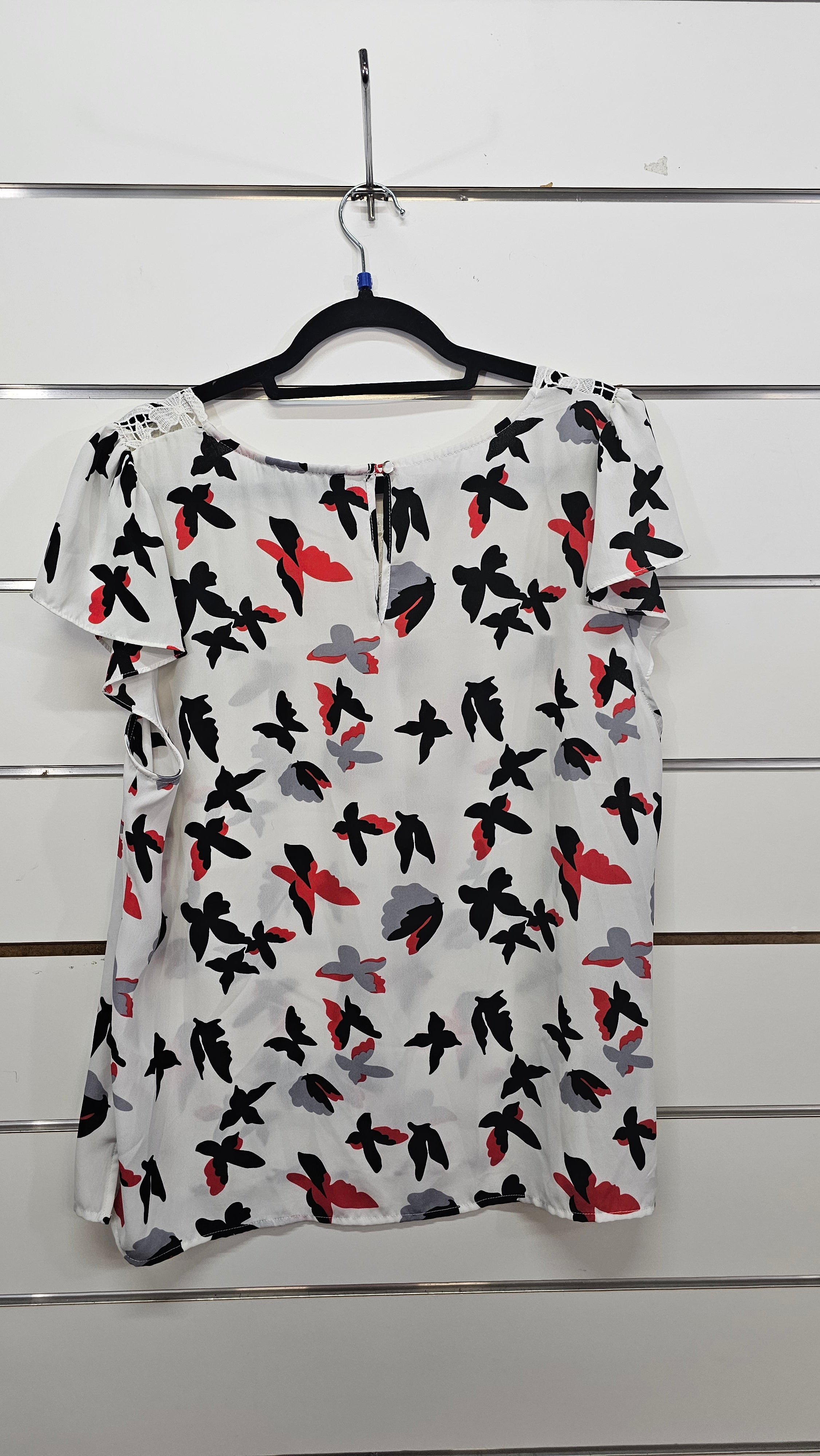 Oliver Black Red/White/Black Lace Top with Butterflies - 18