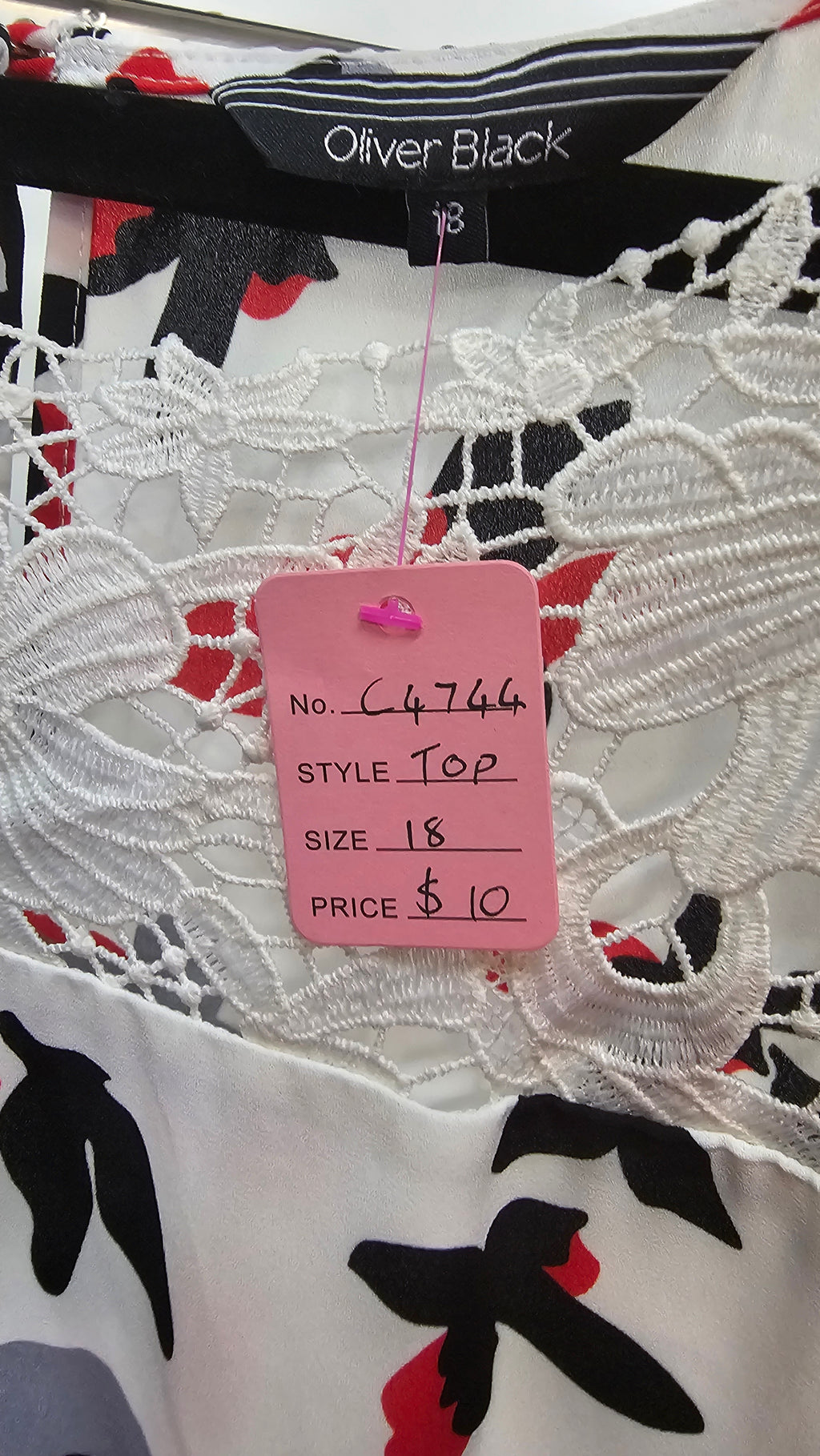 Oliver Black Red/White/Black Lace Top with Butterflies - 18