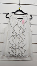 White/Black Chiffon Top with Black Trim - 16